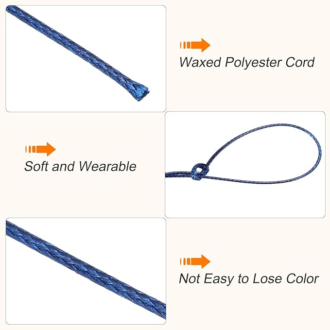MECCANIXITY Waxed Cord 0.5mm Waxed Polyester Cord 175 Yard Wax String for Bracelet Making, Necklaces, Beading, Jewelry Making and DIY Crafts(Navy Blue)