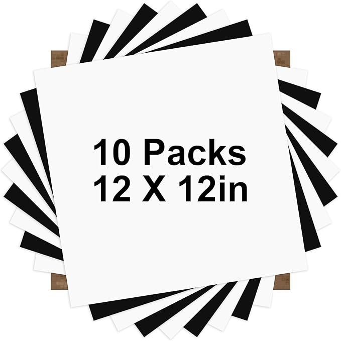 HTVRONT HTV Heat Transfer Vinyl Bundle: 5 White HTV Vinyl and 4 Black Heat Transfer Vinyl Sheets, 12"x12" PU Iron on Plus 1 PTFE Sheet Easy to Cut & Weed for Heat Design