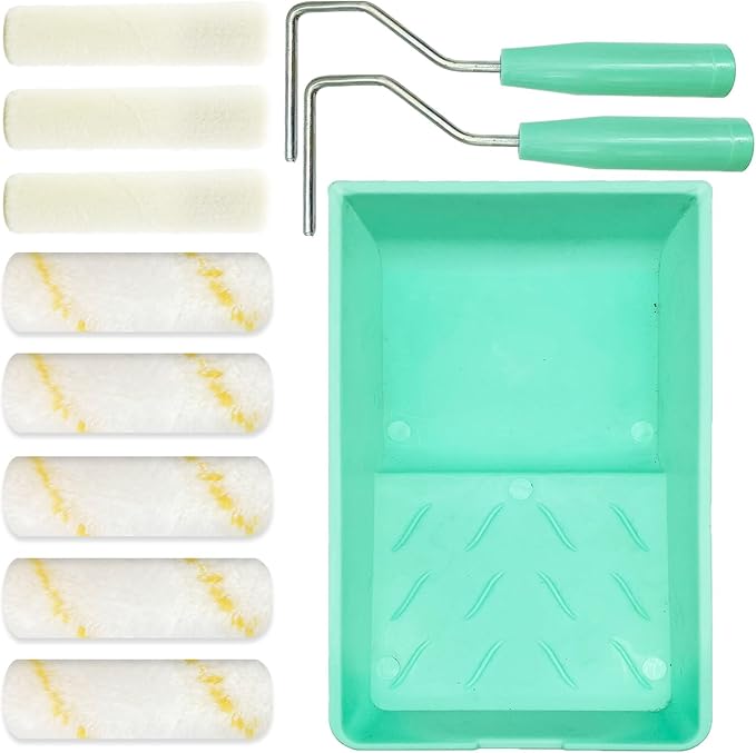 11 Pack Paint Roller Kit, 4 Inch Microfiber Paint Roller Covers, Mini Wool Blend Paint Rollers with Tray, Small Roller Brush Kit for Painting Walls, Doors, Cabinets