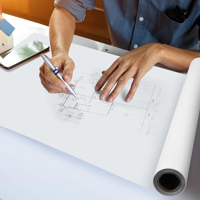 Ctosree 36" x 20 Yards 1000H Design Vellum Roll Architectural Vellum Paper White Translucent Drafting Paper Roll for Drawing Sketching Architecture Building