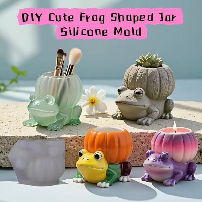 Animal Resin Molds Silicone 3D Cute Frog Epoxy Resin Plaster Candle Holder Wax Molds for Candle Making, Art Crafts DIY Unique Display Home Decor