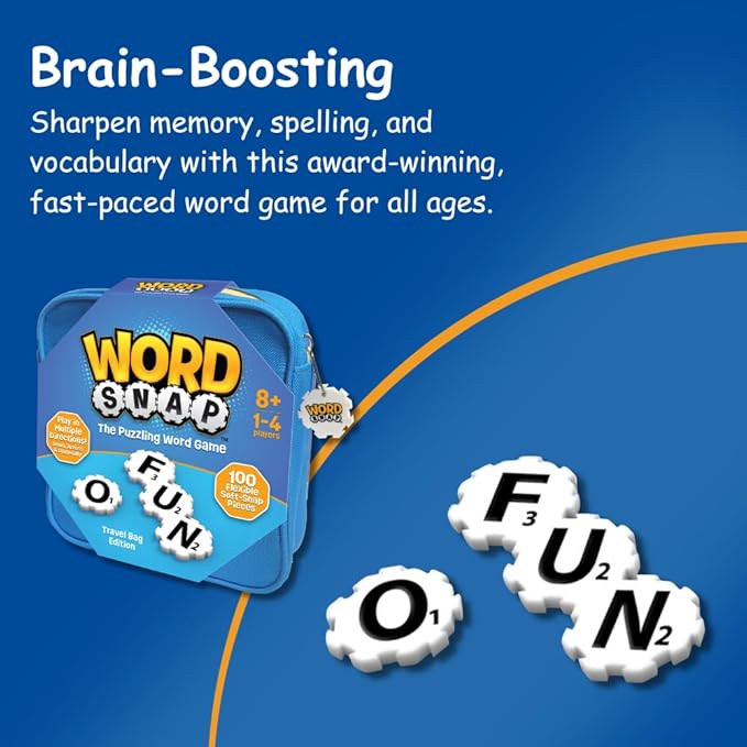 Word Strategy Game with Travel Bag, Word Puzzle for Adults, Family, and Kids, Fun Game for Ages 8+, 1-4 Players