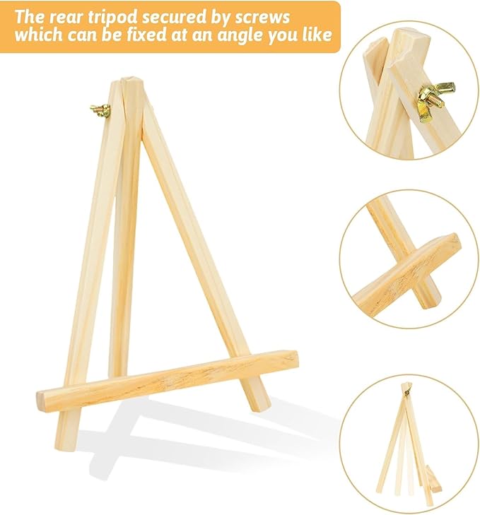 4Pack 9 Inch Pine Wood Easels, Easel Stand for Painting Canvases, Art, and Crafts, Tripod, Painting Party Easel, Kids Student Tabletop Easels for Painting, Portable Canvas Photo Picture Sign Holder