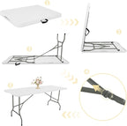 Set of 2 Folding Table 6 FT Lightweight Camping Table Portable Plastic Rectangular Outdoor Dining Table Steel Legs Fold-in-Half with Carrying Handle for Indoor,Picnic,Party,Wedding,Events(White)