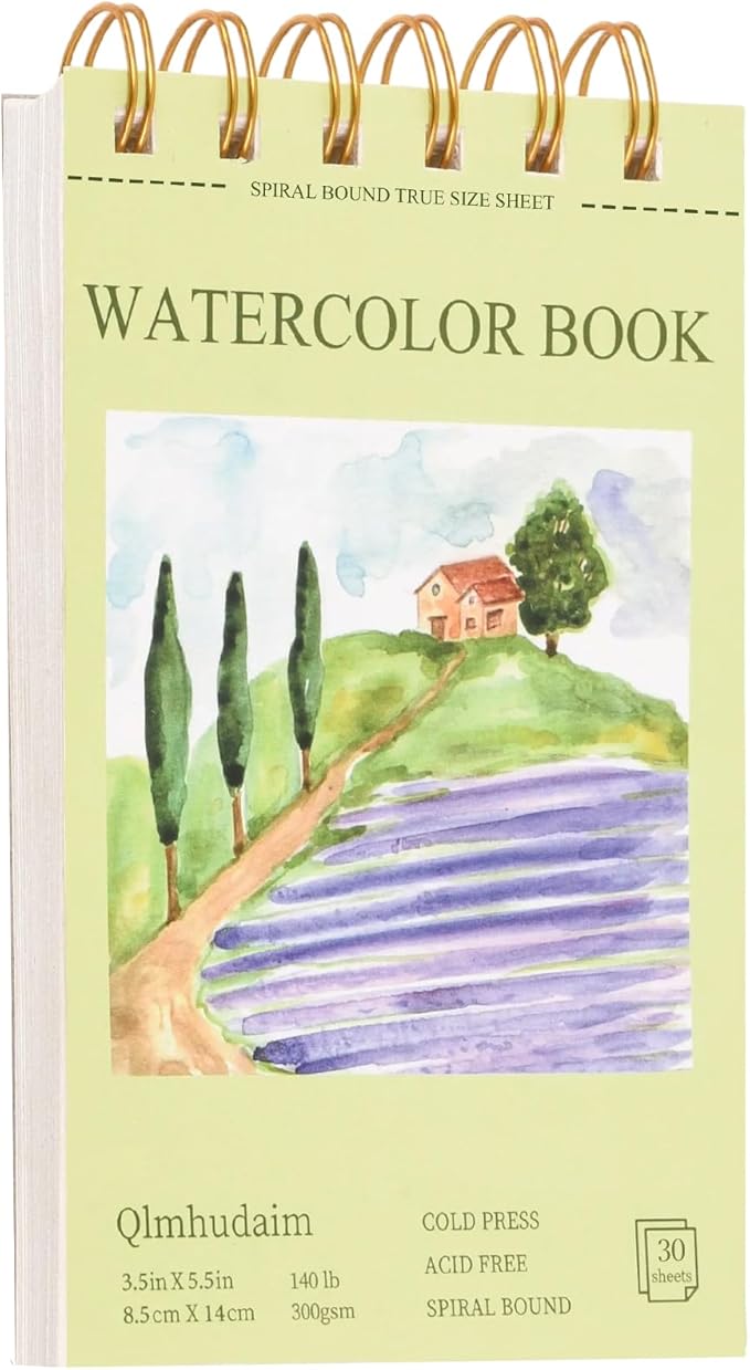 Watercolor Paper Pad 3.5x5.5 Inch | 30 Sheets 140lb/300g,Spiral-Bound, Tear-Resistant & No-Bleed | Artist-Grade for Water Color Paper/Ink | Compact Travel Sketchbook (Adults, Students, Outdoor)
