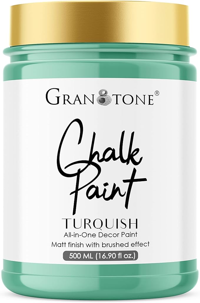 GRANOTONE Chalk Paint for Furniture, Matt-Finish Water-Based Acrylic Paint for Wood, Walls, Metal, Glass, Paper, Fabric Canvas, Maximum Coverage Chalk Paint for Kids & Adults, 500 Ml (TURQUISH)