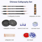 MEGREZ Chinese Calligraphy Set for Beginners, Comes with Calligraphy & Sumi Brushes,Calligraphy Ink Stick and Ink Stone for Writing and Drawing, Blue Gift Box(10 Items)