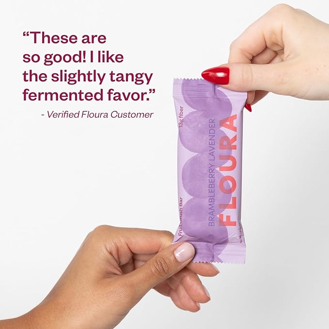 Floura Brambleberry Lavender Fruit-Forward Fiber Bars– High Fiber, Vegan, Gluten & Dairy Free, Low Calorie Healthy Snack Bars with Upcycled Produce for Gut Health [10 Pack]