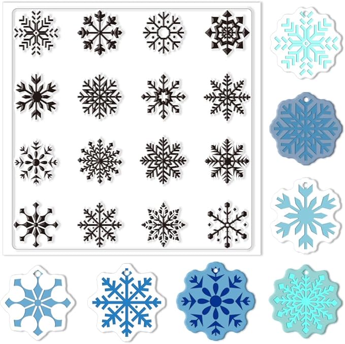 CHGCRAFT Polymer Clay Texture Sheets Winter Snowflakes Silicone Texture Stamp Christmas Clay Texture Mat Modeling Pattern Pad Texture Sheets for Polymer Clay Making Earrings Jewelry 5.5x5.5inch