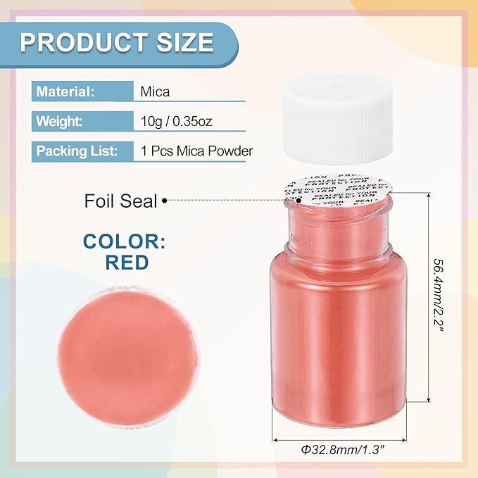 uxcell 10g/0.35oz Cosmetic Grade Mica Powder, 600 Mesh Mica Powder Natural Resin Epoxy Pigment Powders for Casting Resin, Candle Dye, DIY Nail Polish and Lip Gloss, Red