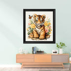 Leczany Cross Stitch Stamped Kit for Adults or Kids - Little Tiger and Butterfly | DIY Embroidery Starter Patterns Craft Kit Needlepoint for Beginner | 11CT, 3 Strands | 14.2x15.8 inches