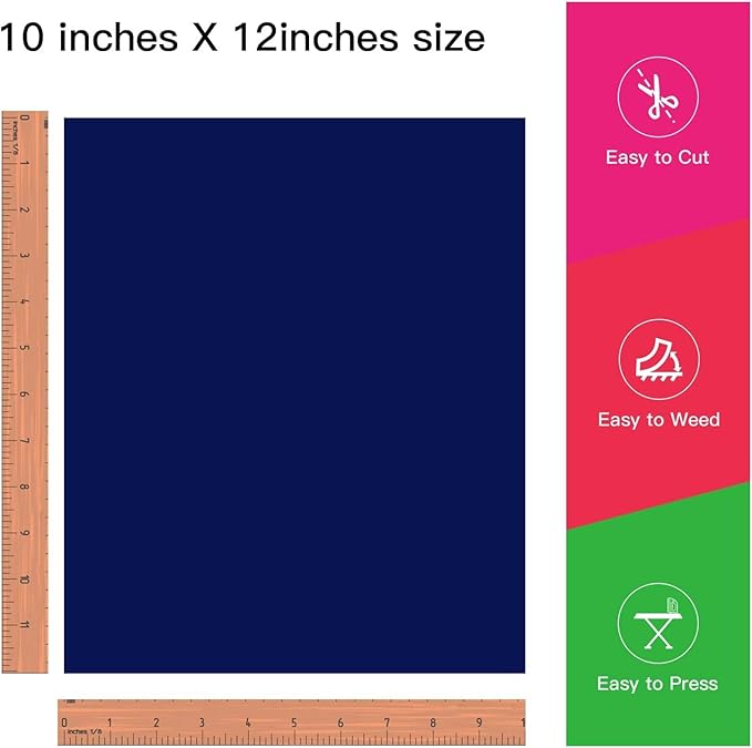 JANDJPACKAGING Blue HTV Vinyl for T-Shirts 12"x10" Heat Transfer Vinyl 10 Pack Iron on Vinyl (Navy Blue)