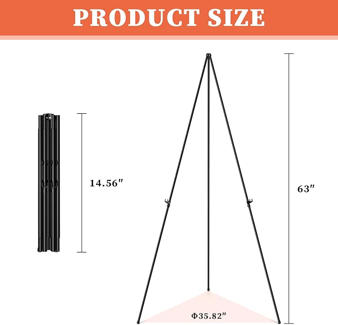 Easel Stand for Sign, 63" Portable Easels Stand for Display, Lightweight Adjustable Tripod Art Easel Stand for Wedding Sign, Black Metal Painting Easel with Portable Bags (4 Pack)