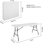Cosco 6ft Fold-in-Half Blow Molded Folding Table, Indoor/Outdoor, Comfort Handle, Lightweight Plastic Construction - White
