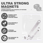 Ywlake Magnetic Poster Hanger, 14x22 14x20 14x24 Poster Frame Wood Wooden Magnet Print Posters Dowel Scroll Hanger Hangers Hanging Kit for Walls Map Canvas Artwork (White, 14")