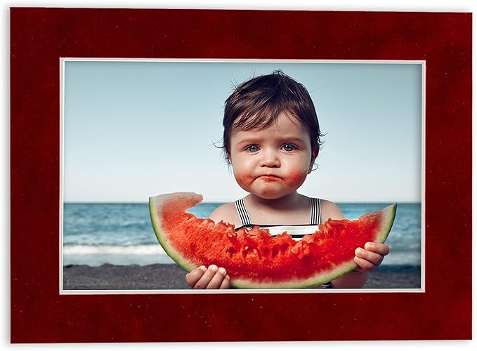 8x10 Mat Bevel Cut for 5.5x8.5 Photos - Acid Free Bright Red Suede Precut Matboard - For Pictures, Photos, Framing - 4-ply Thickness