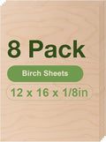 8 Pack Birch Plywood Sheets, 12 x 16 x 1/8 Inch, 3mm Plywood for Laser Cutting, Thin Unfinished Wood Sheets for Architectural Models, Wood Burning and DIY Wood Crafts