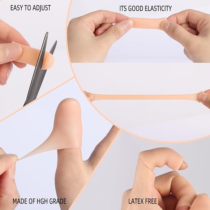 12PCS Gel Finger Cots Silicone Finger Protectors for Trigger Finger Relief Fingertip Covers for Cracked Skin Blisters Calluses Nude Medium Finger Sleeves with Long & Short Sizes