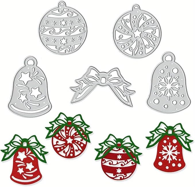 Lapoo Festivals Metal Cutting Die for Scrapbooking - Durable, Cut Stencils for DIY Scrapbook Photo Album Decorative Paper Card, Card Making Supplies, Embossing (Christmas Bells and Bows 4.7 x 4.6 in)
