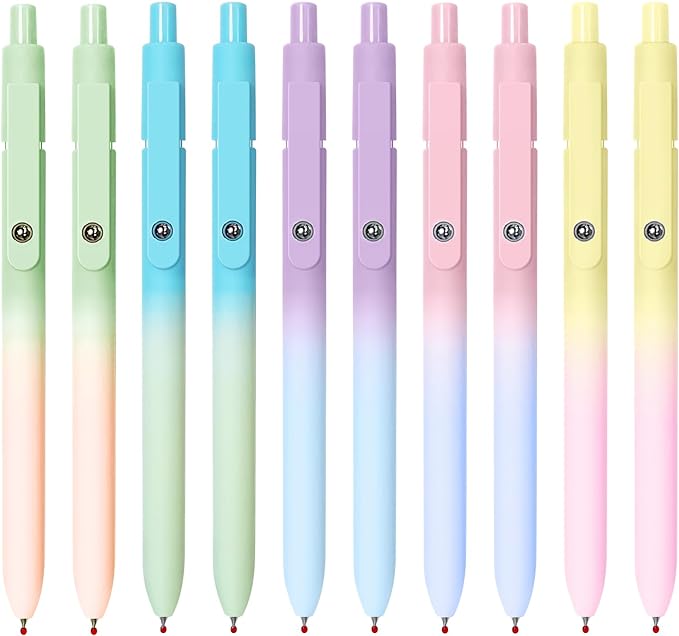 Gel Pens, 10 Pcs Black Ink Pens for Women, 0.7mm Medium Point Smooth Writing Pens with Silicone Grip, High-End Series Metal Clip Retractable Pens for Journaling Note Taking (10 Pcs Pastel)