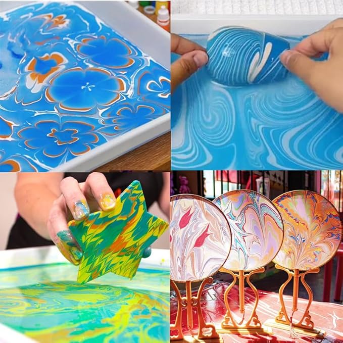 JAJADO 27 Pcs Water Marbling Paint Kit, Water Paint Marbling Ink & Turkish Marble Pattern Acrylic Pouring Floating Paint Art & Crafts Gifts for Christmas, Halloween, Birthday