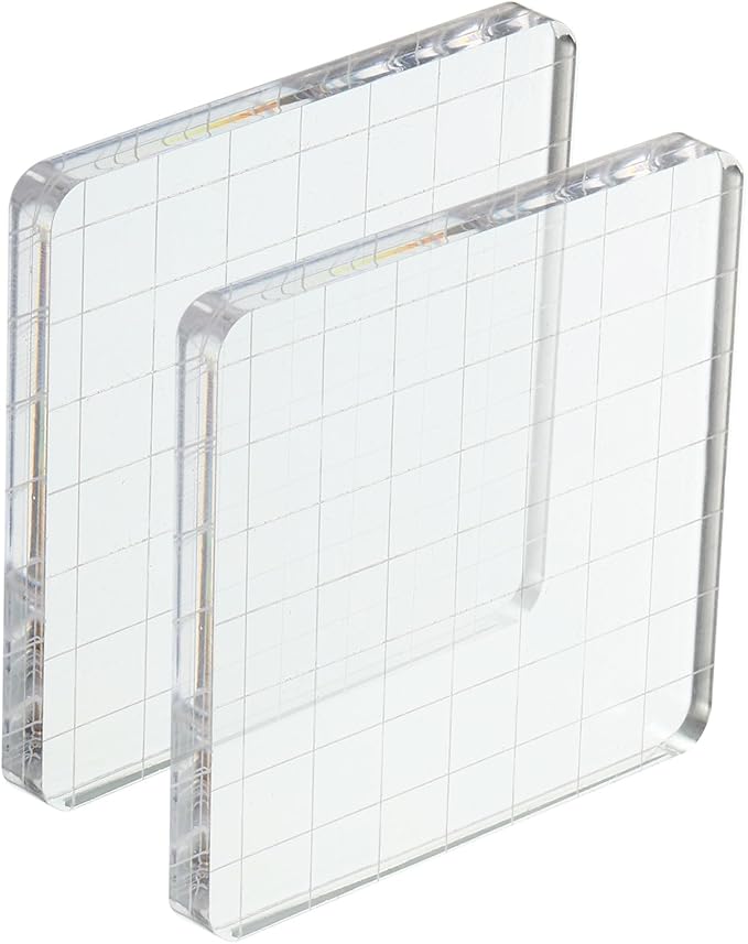 PATIKIL 3" x 3" Acrylic Stamp Block, 2 Pack Clear Stamping Block with Grid Lines Decorative Mounting Blocks Square for Scrapbooking DIY Crafts Card Making