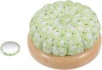 HARFINGTON 2pcs Pin Cushions Sewing Needle Cushion Needle Holder Pincushions with Magnetic Wooden Base for Sewing Quilting Needlework DIY Crafts, Green White Red