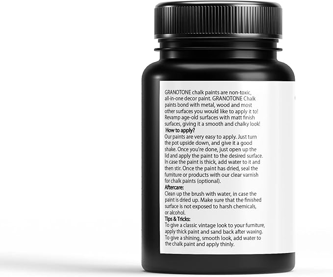 GRANOTONE Eco-Friendly Chalk Paint for Furniture, Home Decor, and Crafts | All in One Paint Solution | No Wax Required, 120ml (BLACK)