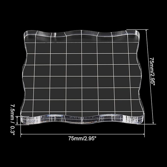 PATIKIL 3" x 3" Acrylic Stamp Block, 2 Pack Clear Stamping Block with Grid Lines Decorative Mounting Blocks Wave for Scrapbooking DIY Crafts Card Making