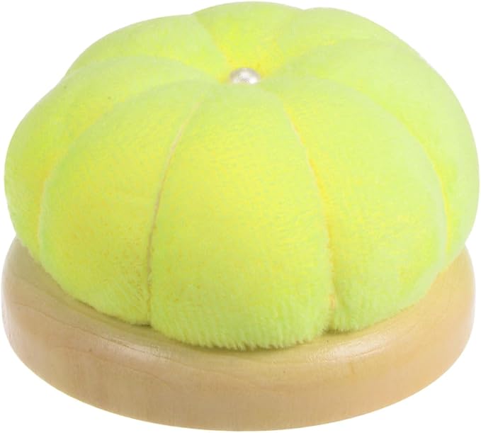 HARFINGTON Wooden Base Needle Pincushions Japanese Style Pin Cushions Round Pin Cushion Needle Holder for Sewing Quilting Needlework DIY Crafts, Fluorescent Yellow