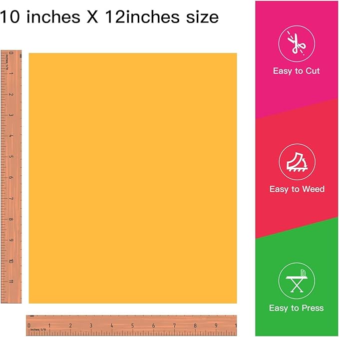 JANDJPACKAGING Heat Transfer Vinyl HTV for T-Shirts 12" x10” - Easy to Weed Iron on Vinyl Compatible with Cricut Cutting Machine & Silhouette Cameo 10Pack Dark Yellow