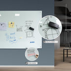Magnetic Whiteboard Glass Writeboard 40"x60" Tempered Glass Dry Erase Board Wall Mounted Frameless Glass Whiteboard Writing GlassBoard for Office School Home (White)