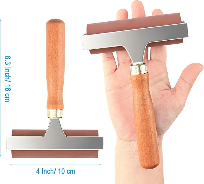 Soft Rubber Roller, Brayer Ideal for Anti Skid Tape Construction Tools, Print, Ink and Stamping Tools(4-Inch, Brown)