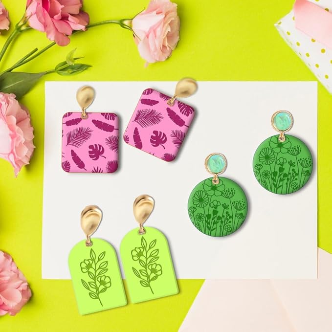 CHGCRAFT Polymer Clay Texture Sheets Leaves and Flowers Pattern Silicone Clay Texture Mat Botany Clear Silicone Molding Pattern Sheets for DIY Crafts Projects and Making Earrings Necklace Bracelet