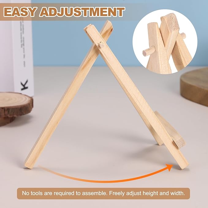 MECCANIXITY Mini Wood Display Easels, 6.3"x3.5"A-Frame Painting Tabletop Easels Holder Stand for Artists Beginners Displaying Small Canvases Art Photos Business Cards(Pack of 12, Wood Color)