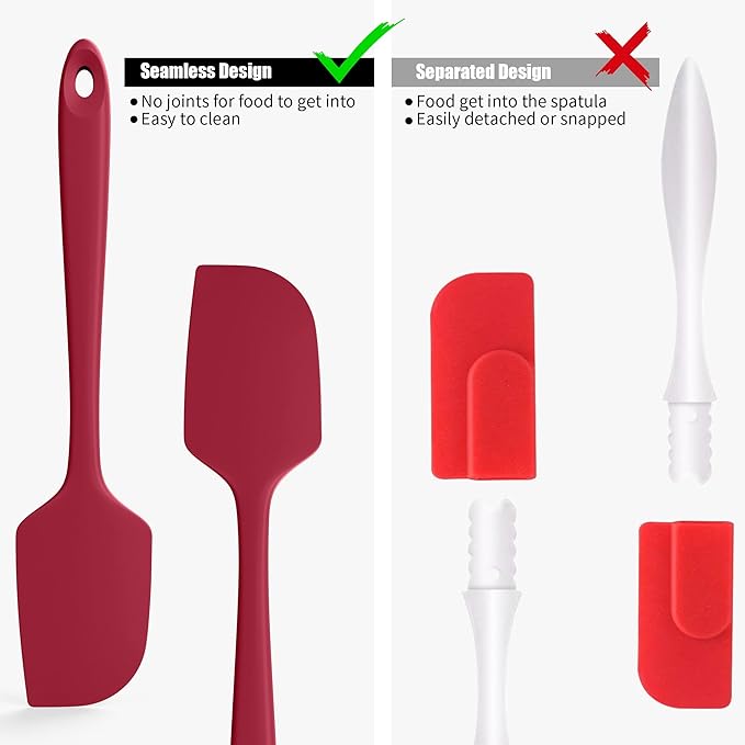 600°F Heat Resistant Silicone Spatula, Doosu High Temp Flexible Kitchen Rubber Bowl Scrapers Food Grade Seamless Baking Supplies Scratch-Proof for Scraping Non-Stick Pans (Red, 11.4in)