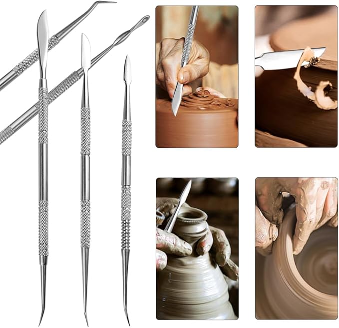 TOVOT 10PCS Stainless Steel Clay Sculpting Tools Metal Sculpting Tools Double-Side Clay Modeling Tools Wax Carving Tools (Silver)