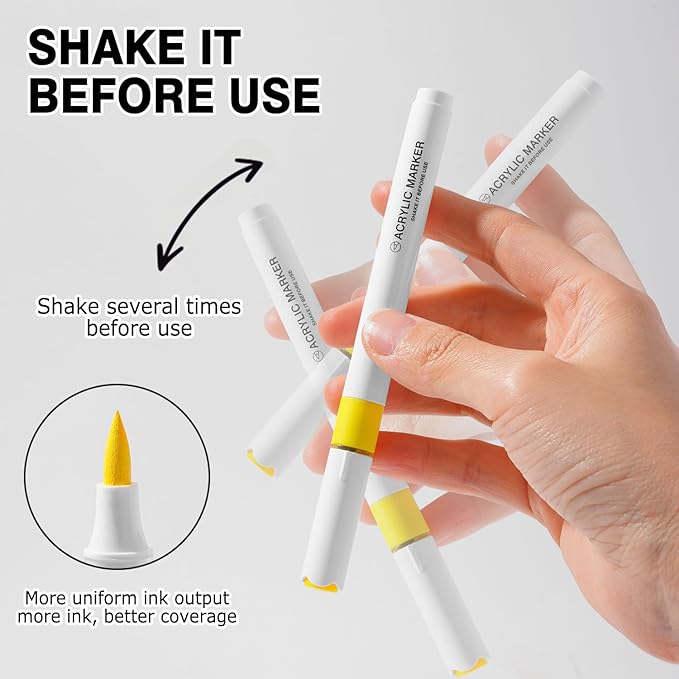 9 Color Acrylic Paint Markers, Water-Based Acrylic Markers for Artists Adults Coloring Drawing Cartoon Anime Comic - Brush Tip for Rock Painting, Wood, Canvas, Fabric, DIY Crafts (Pearl Pig Series)
