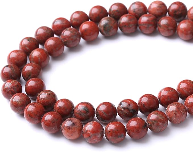 60PCS 6MM Natural Red Seasame Jasper Stone Beads Energy Healing Beads for DIY Jewelry Bracelet Necklace Making for Jewelry Making 15Inch