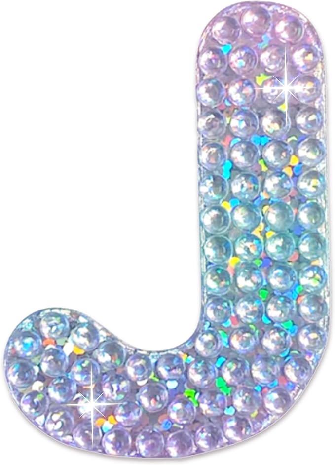 StickerBeans® Rhinestone Alphabet Letter Sticker J - Unique Sparkly Design 2” x 2” Cut-to-Shape Adhesive - Personalization, Collecting, Gifting, Scrapbooking, Decorating Laptops, Phone Cases, All Ages