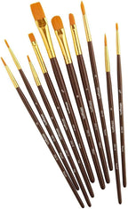 KINGART 10-Piece Paint Brushes, Acrylic Painting Brush Set, Watercolor Brushes, Acrylic Brushes for Oil Watercolor, Nail Miniature Detailing, and Rock Painting