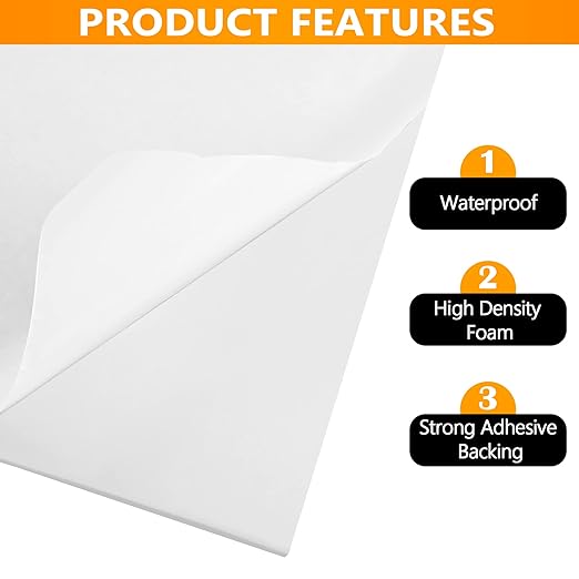 Sponge Neoprene Foam Rubber Sheet with Adhesive, 12 in x 60 in x 1/4 in Multi-Function Soundproof High Density Waterproof Rubber Mat, Perfect Cosplay Easy Cut DIY Neoprene Padding Roll - White