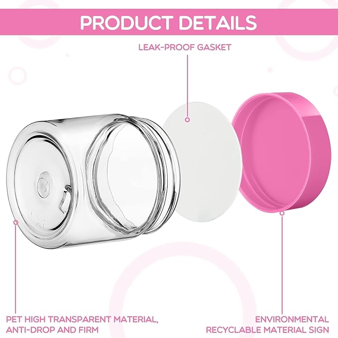 SATINIOR 12 Pack 2 oz Plastic Container Jars with Lids Round Clear Travel Cosmetic Container Slime Jars for Toiletries, Lotion, Cream, Ointments, Makeup, Rhinestone, Samples, Kitchen Storage(Pink)