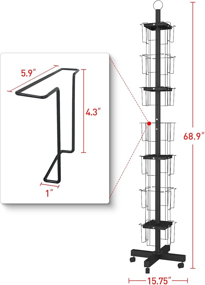 28 Pockets Countertop Rotating Greeting Card Rack, 7 Tier magazine Display Stand Rotating magazine rack for Postcards, Brochures, and Greeting Card