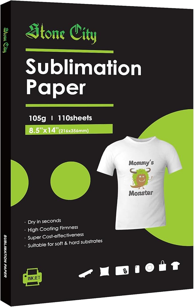 Stone City Sublimation Paper 8.5x14 Inch 110 Sheets 105g for Heat Transfer Light Fabric, T Shirt, Mug, Tumbler, Compatible with Inkjet Printer with Sublimation Ink
