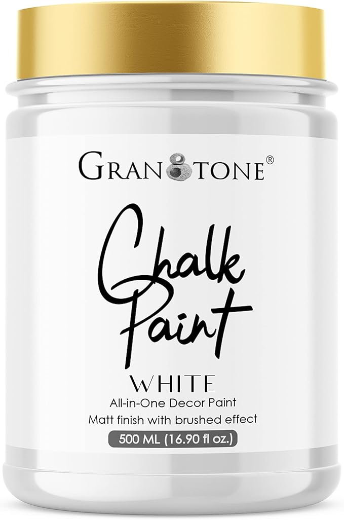 GRANOTONE Chalk Paint for Furniture | Matt-Finish Water-Based Acrylic Paint for Wood, Walls, Metal, Glass, Paper, Fabric Canvas | Maximum Coverage Chalk Paint for Kids & Adults, 500 Ml (WHITE)