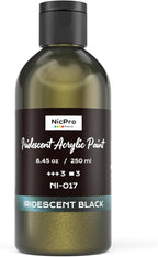 Nicpro Iridescent Black Acrylic Paint, 8.45oz / 250ml Large Bottle Black Metallic Acrylic Paint, Color Shifting & Non-Toxic Art Painting Supplies For Craft Canvas Fabric Rock Wood Ceramic Metal