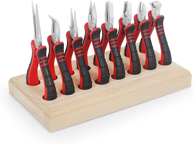 Jewelry Pliers Sets Jewelers Making Tools Kit, Professional 8 piece Mini Wire Plier with Wood Holder for Beading, Crafting, Crimping, Cutting, Repair, Wrapping, Complete Quality for Adults Starter