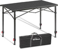Portable Outdoor Adjustable Height Camping Table, Large for 2-6 Person, Foldable Roll-up Aluminum Camp Table with Carry Bag for Picnic, Camp, Sturdy, Stable, Loads 220 Lbs (Black)
