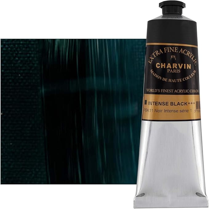 Charvin Extra Fine Professional Artist Acrylic Paint Colors, Nature Themed Hues, 150ml Intense Black